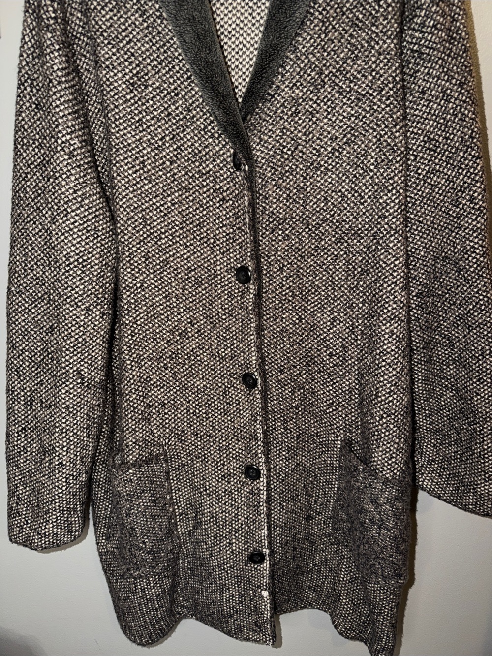 J. Jill XL Marled Knit Shawl Collar Cardigan Sweater Coat Gray Black Cozy - Picture 8 of 10